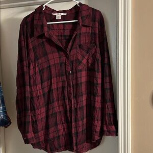 Burgundy and Black Checkered plaid Top